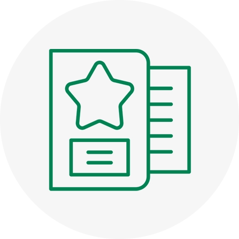 A green icon of an open book with a star on it.